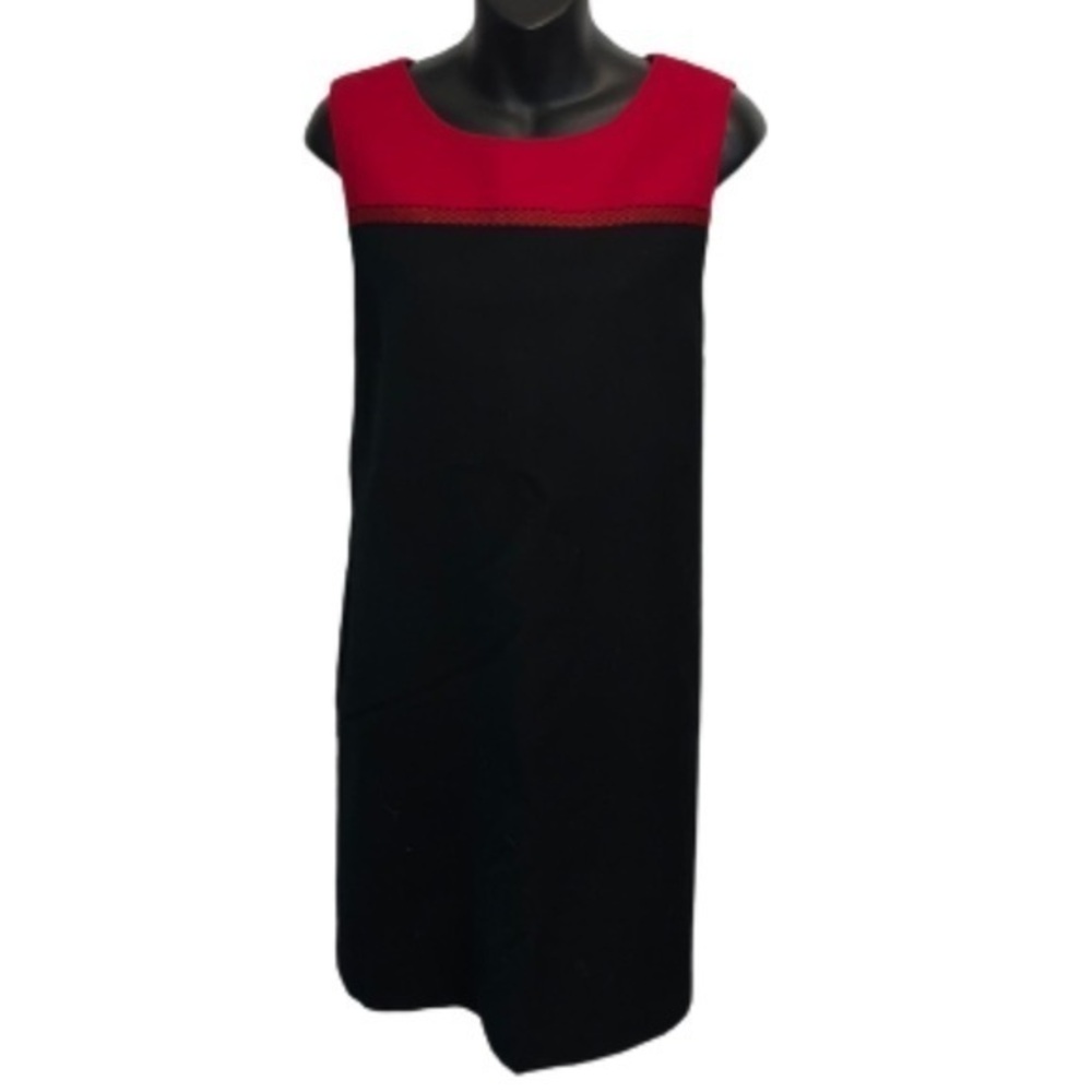 Talbots black and red wool sleeveless midi sheath dress size 14P